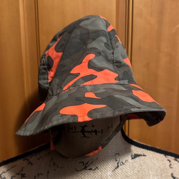 Other - Kids Camouflage Bucket Hat with Orange Accents & Velcro chin strap